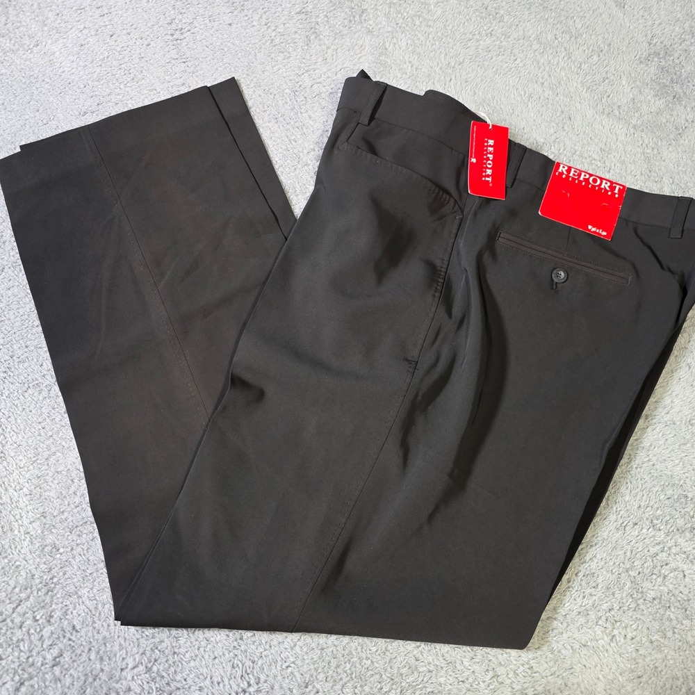 Report Collection Mens 36x32 Dress Pants‎ Black Flat Front Stretch 740104M